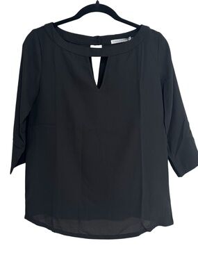 Three Eighty Two Women's Black Keyhole Neckline 3/4 Sleeve Blouse Sz XS NWT